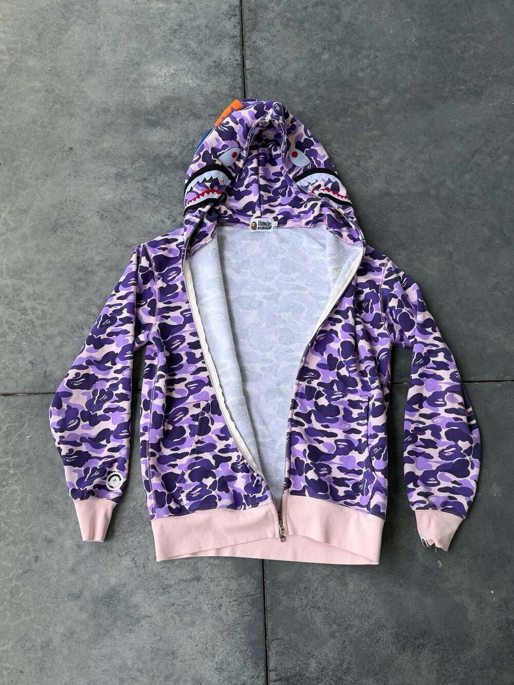 A Bathing Ape BAPE Purple Camo Shark Full Zip Hoodie - Picture 3 of 4